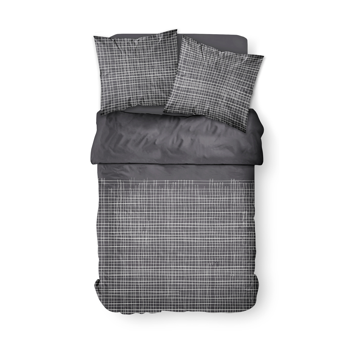 Parure de lit imprimé Graphique coton SUNSHINE JADE gris anthracite, TODAY
