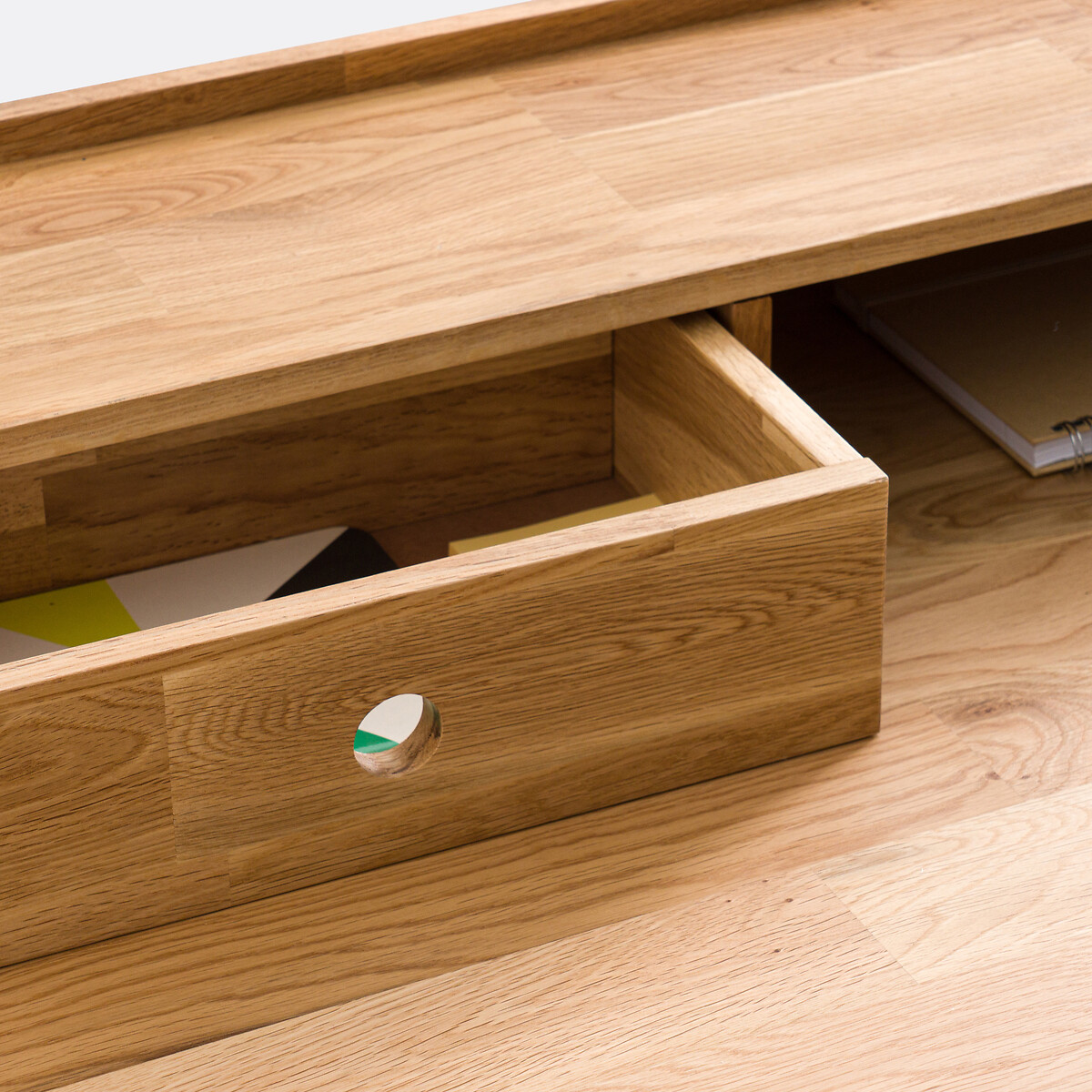 Bureau chêne et plaqué, avec petite réhausse, Hiba chêne/noir, LA REDOUTE INTERIEURS
