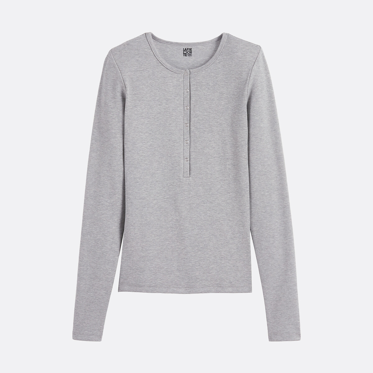 Grandad Collar T-Shirt with Long Sleeves grey marl, LA REDOUTE COLLECTIONS