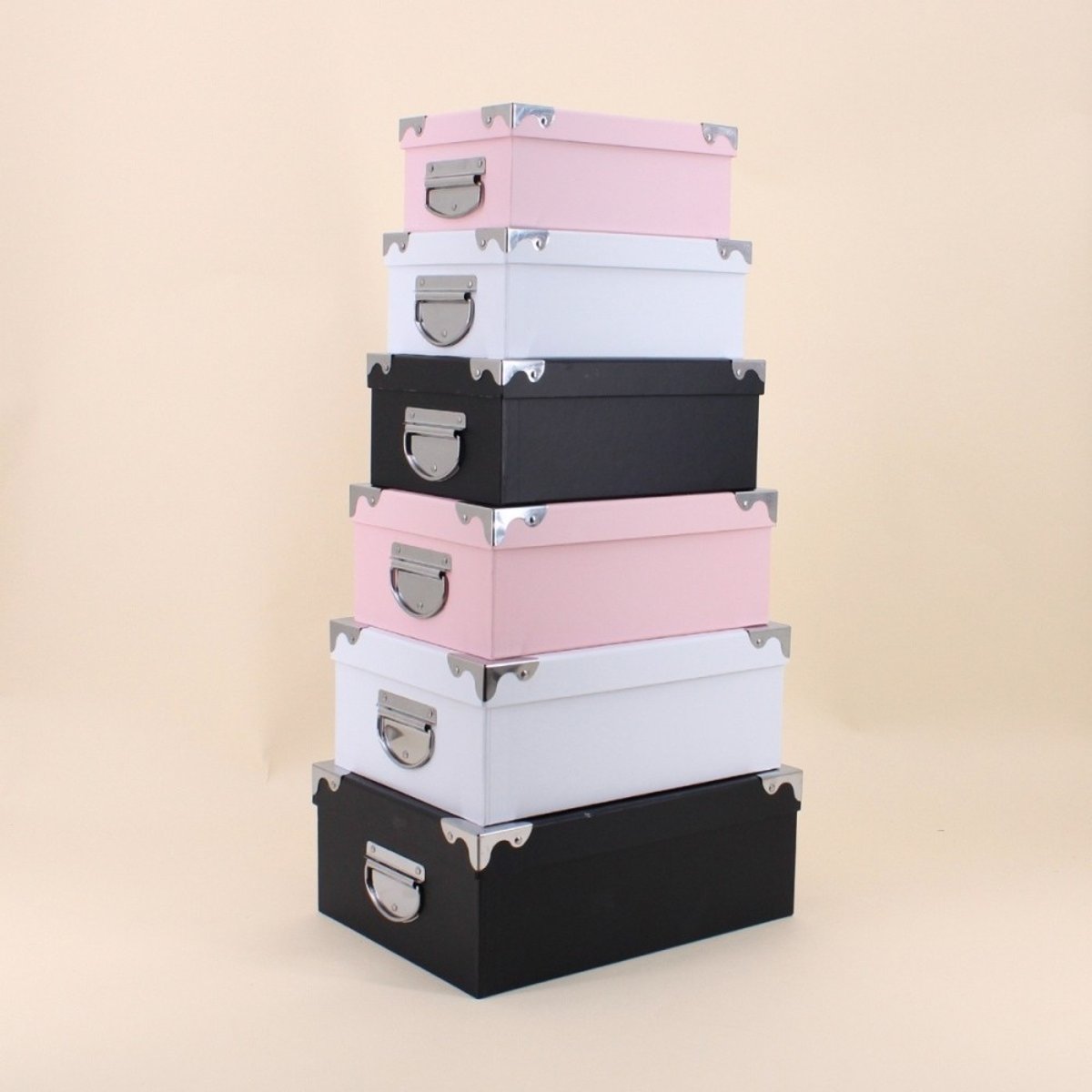 Lot de 6 boites de rangement en carton, , rose, ORNAMI
