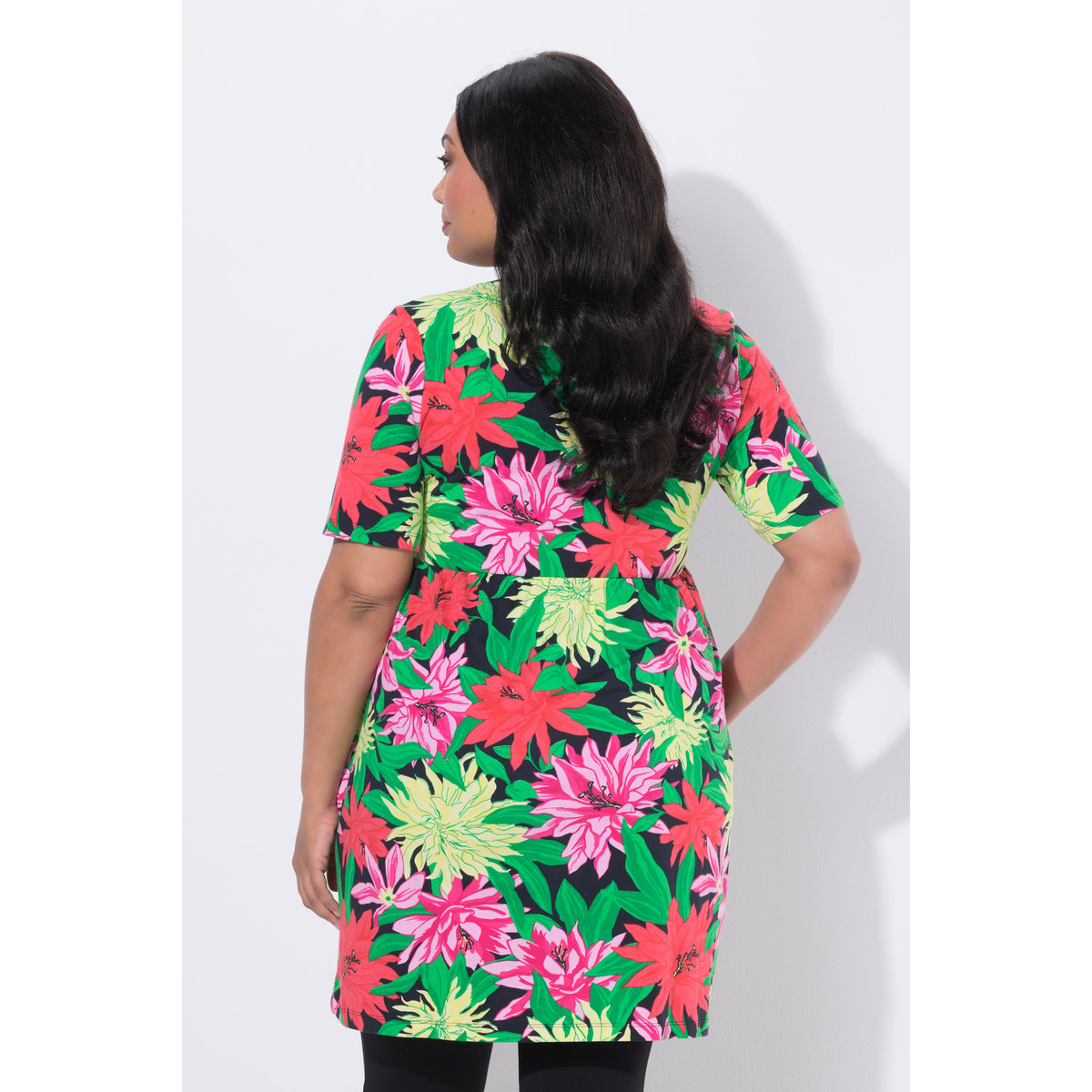 T-shirt long à fleurs rose vif, ULLA POPKEN