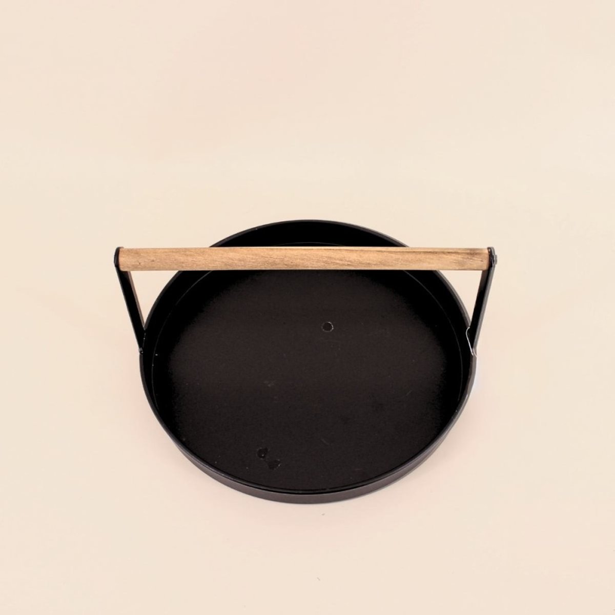 Plateau rond en métal noir et bois 29cm noir, ORNAMI