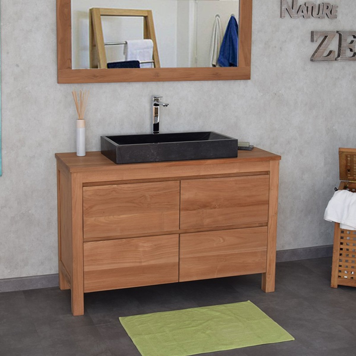Meuble sous vasque en teck massif 140 cm - VAREDO naturel, WILDWATER
