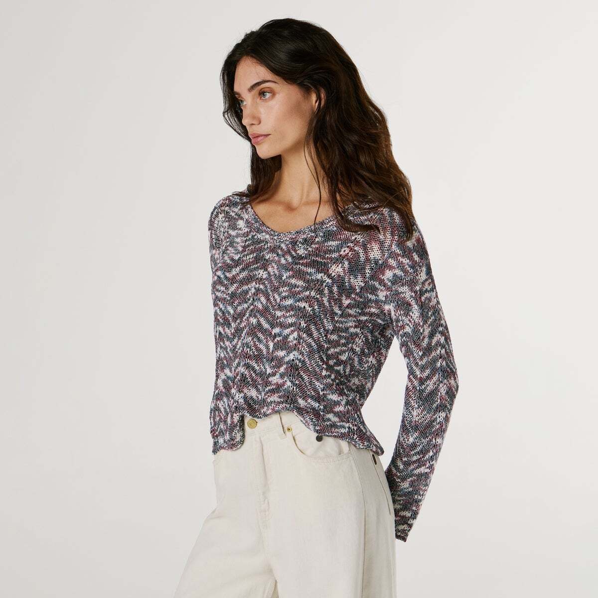 Pull Col V En Maille rose canneberge, PEPE JEANS