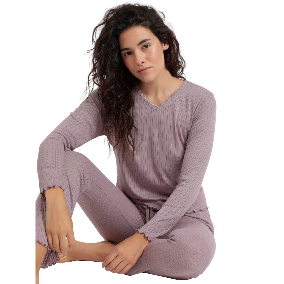 Pyjama pantalon top manches longues Soft Canale violet, ADMAS