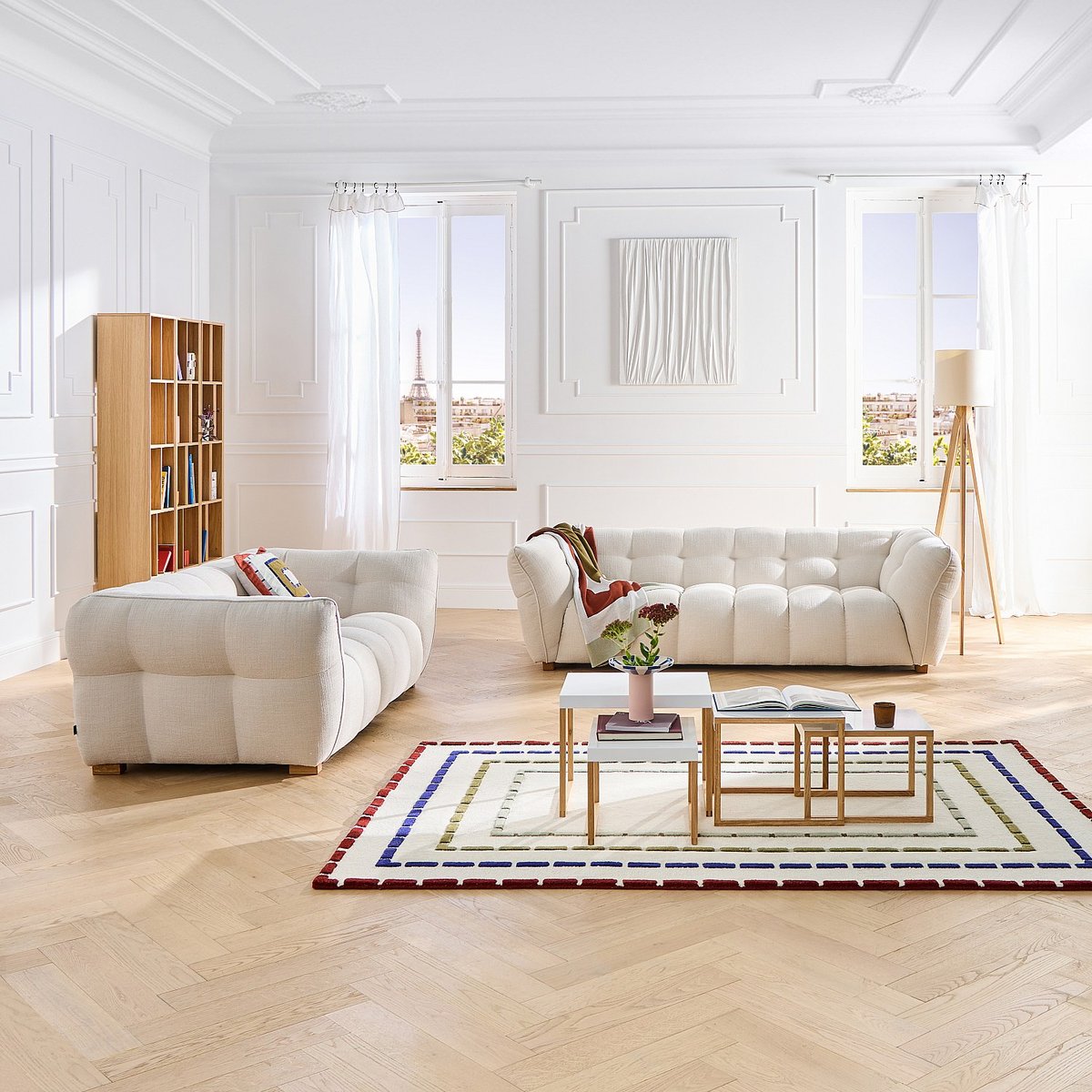 Tapis de salon laine BILLIE beige, multicolore, HABITAT