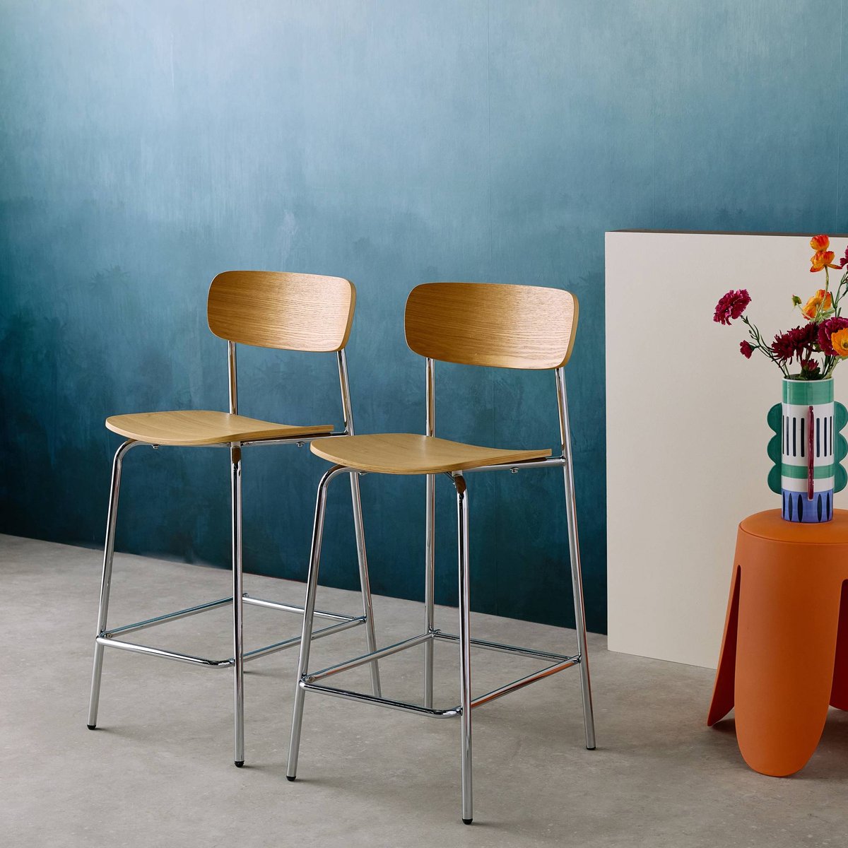 Tabouret de bar vintage métal et contreplaqué 66cm (lot de 2) TOBY beige, SWEEEK