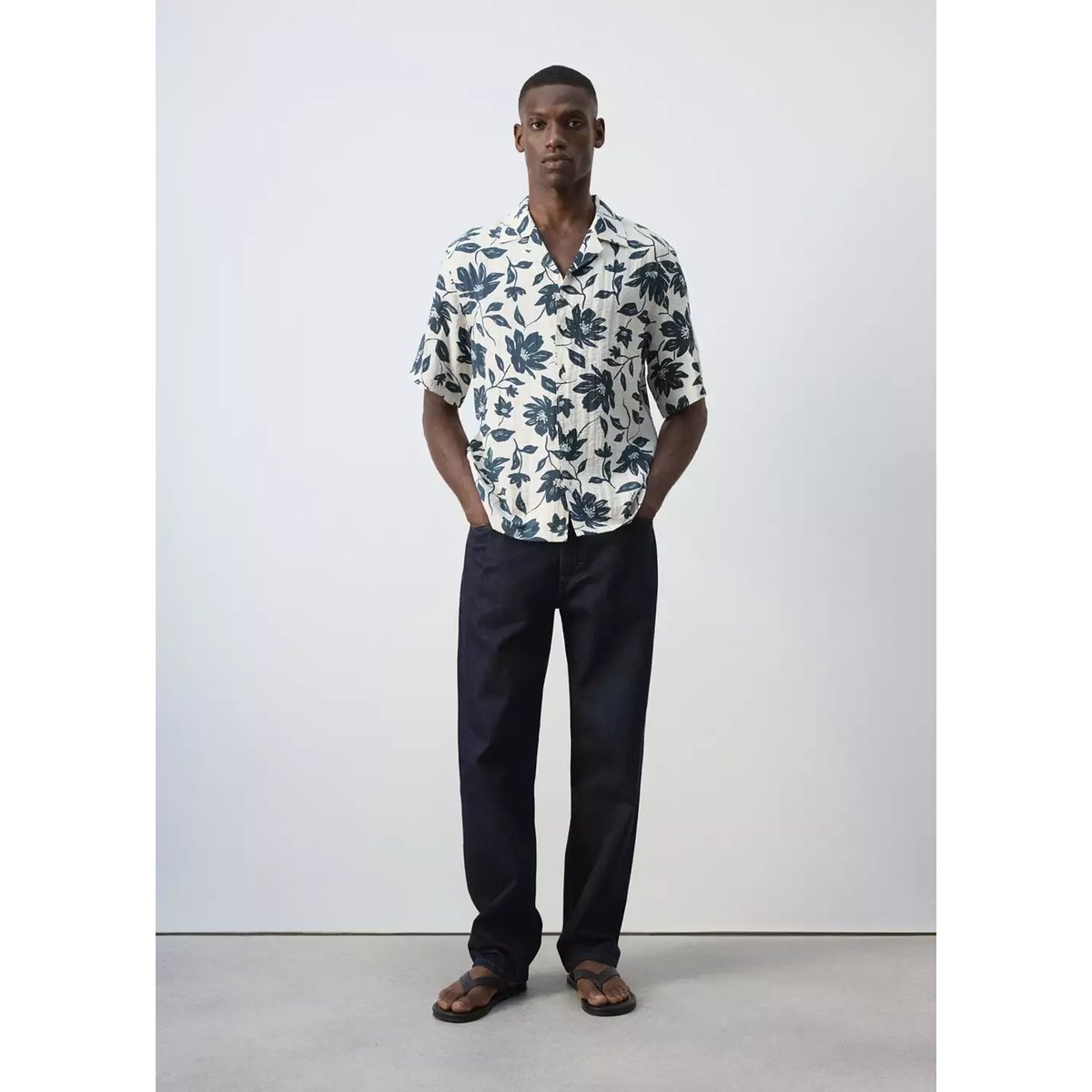 Chemise fluide imprimé fleuri beige, MANGO MAN