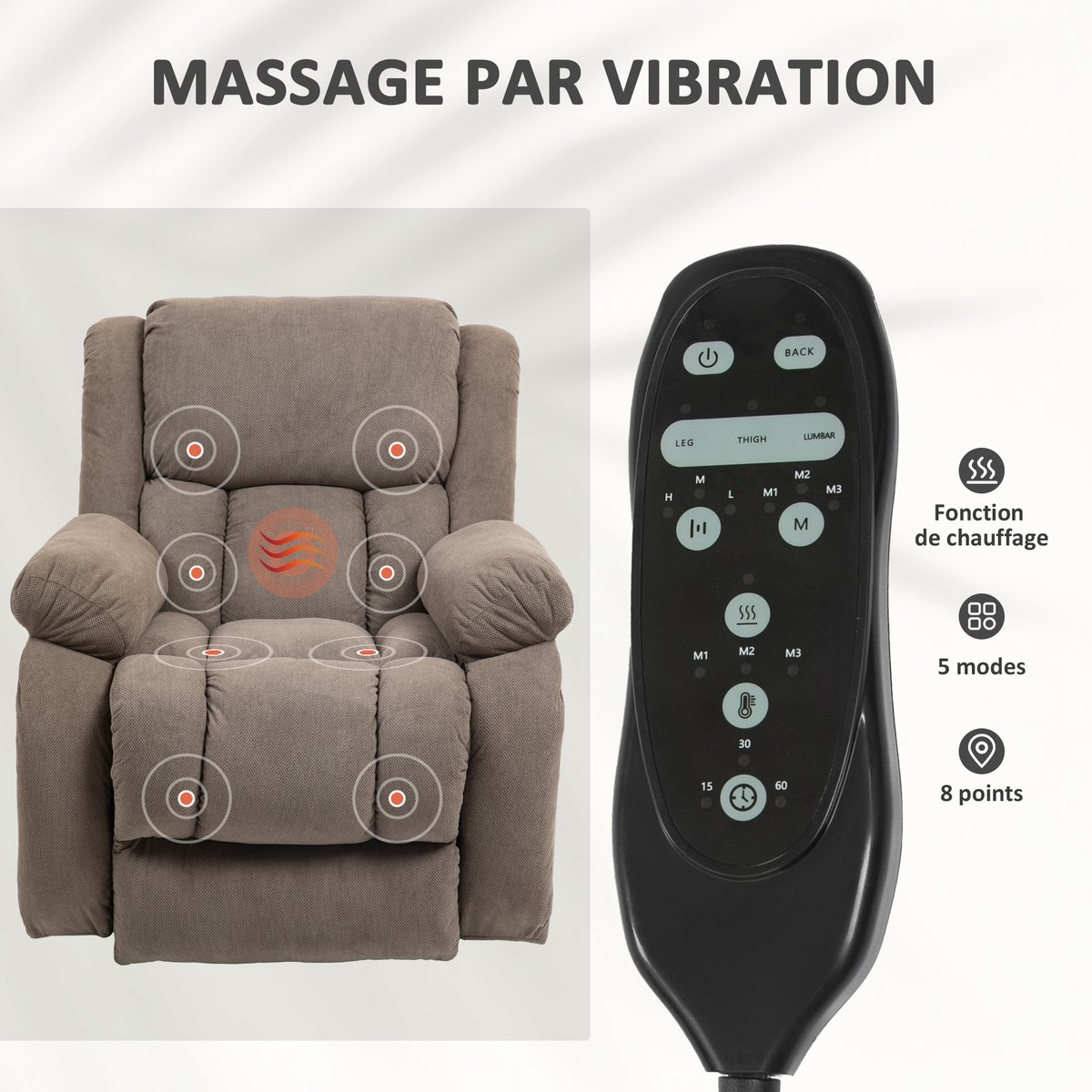 Fauteuil releveur multifonctionnel Velours marron clair, HOMCOM