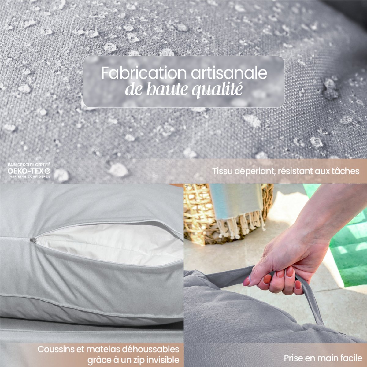 Kit de coussins pour palette déhoussables gris, LINXOR
