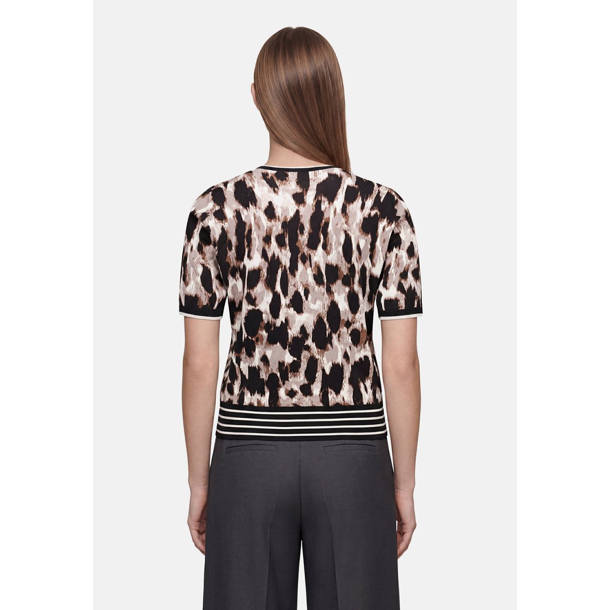 Pull-over en maille manches courtes beige/noir, BETTY BARCLAY