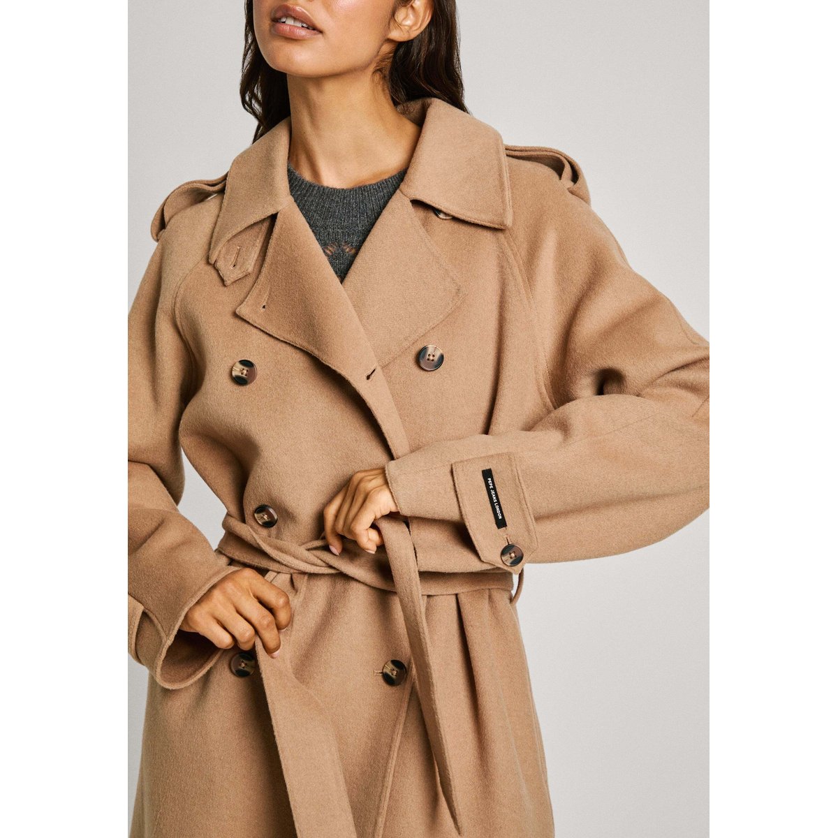 Trench Coat À Double Boutonnage brun noix, PEPE JEANS