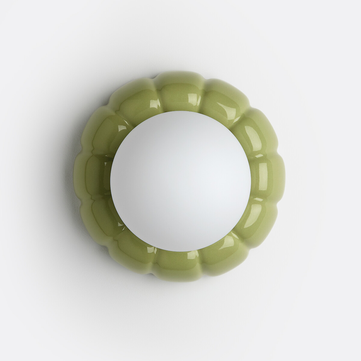 Candeeiro de parede ou de teto, canelado, em cerâmica e vidro opalino, HOLI verde-tília, LA REDOUTE INTERIEURS
