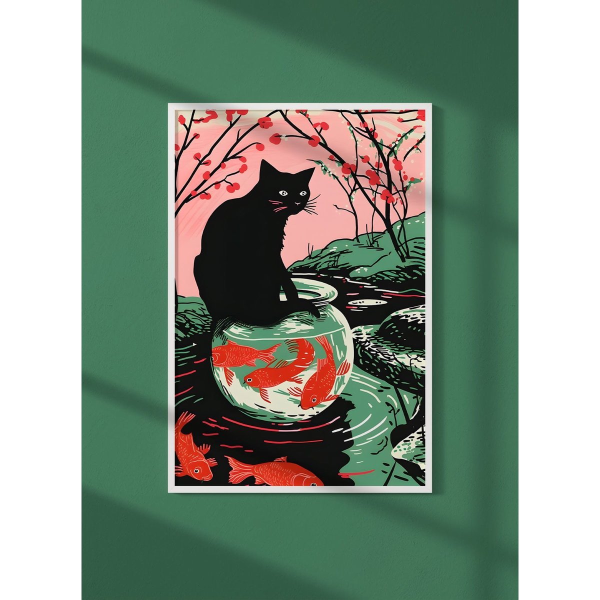 Affiche Le chat aux poissons blanc, L'AFFICHERIE