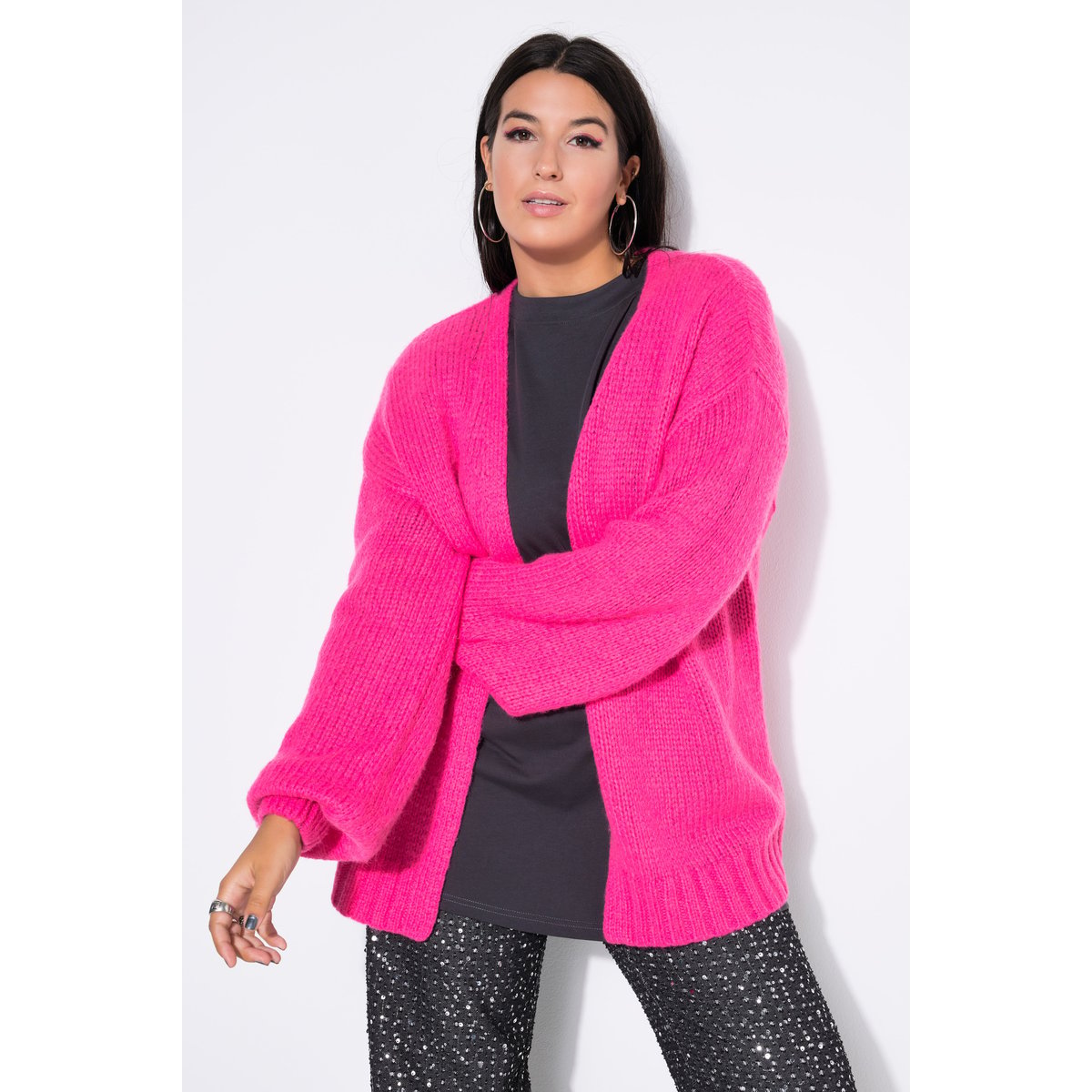 Cardigan oversize, maille confortable rose fluo, STUDIO UNTOLD