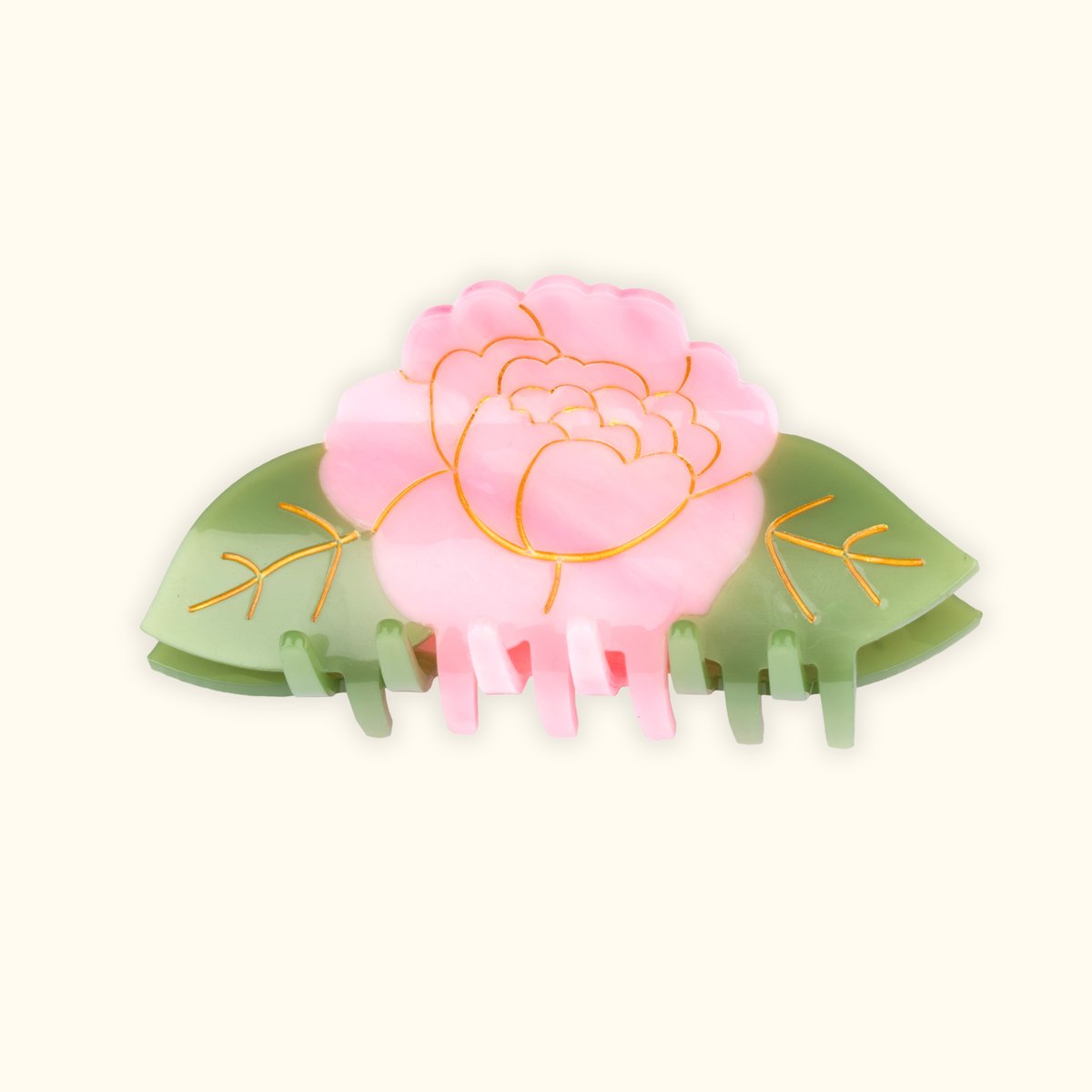 Pince à cheveux PIVOINE rose et vert, COUCOU SUZETTE