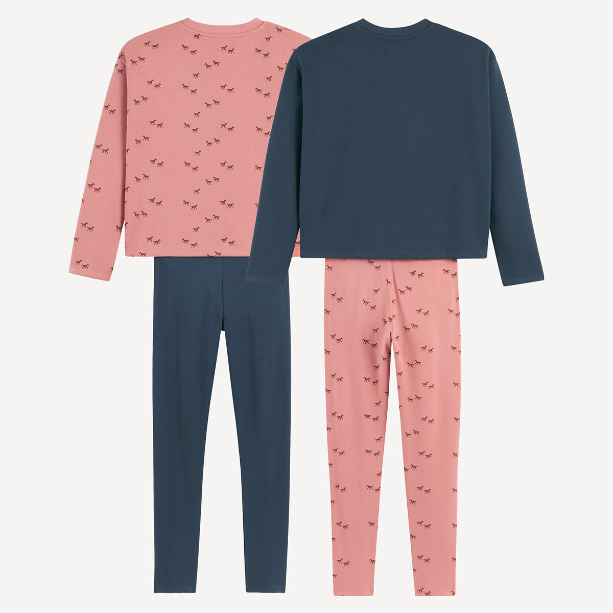 Pack of 2 Pyjamas in Horse Print pink + navy, LA REDOUTE COLLECTIONS