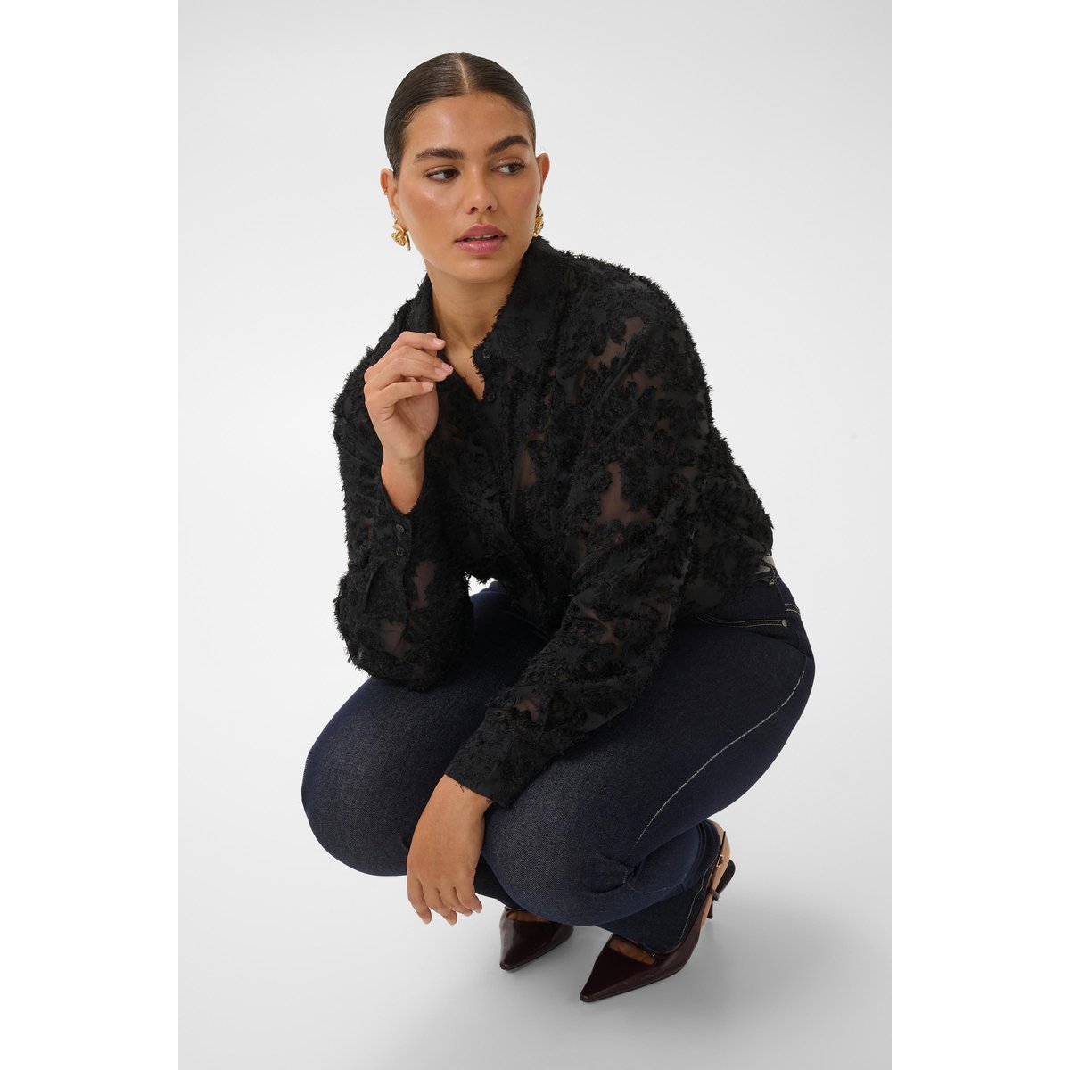 Chemise à manches longues noir black deep, KAFFE CURVE