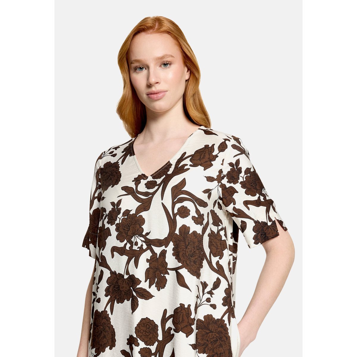 Robe longueur midi à volant blanc/marron, CARTOON