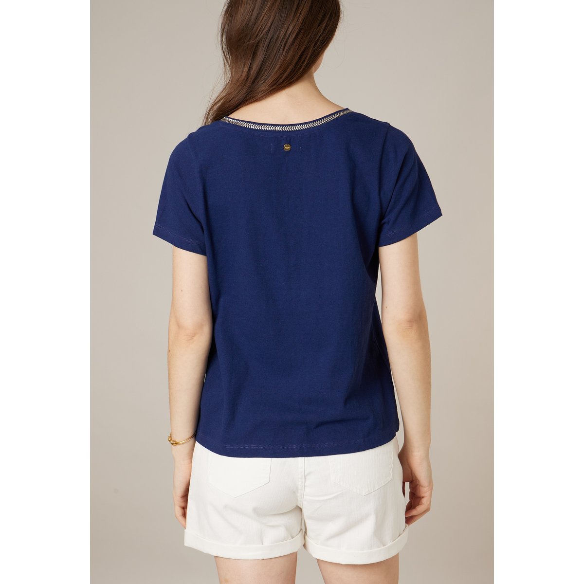 T-shirt femme coton et lin LYVIA navy, DEELUXE