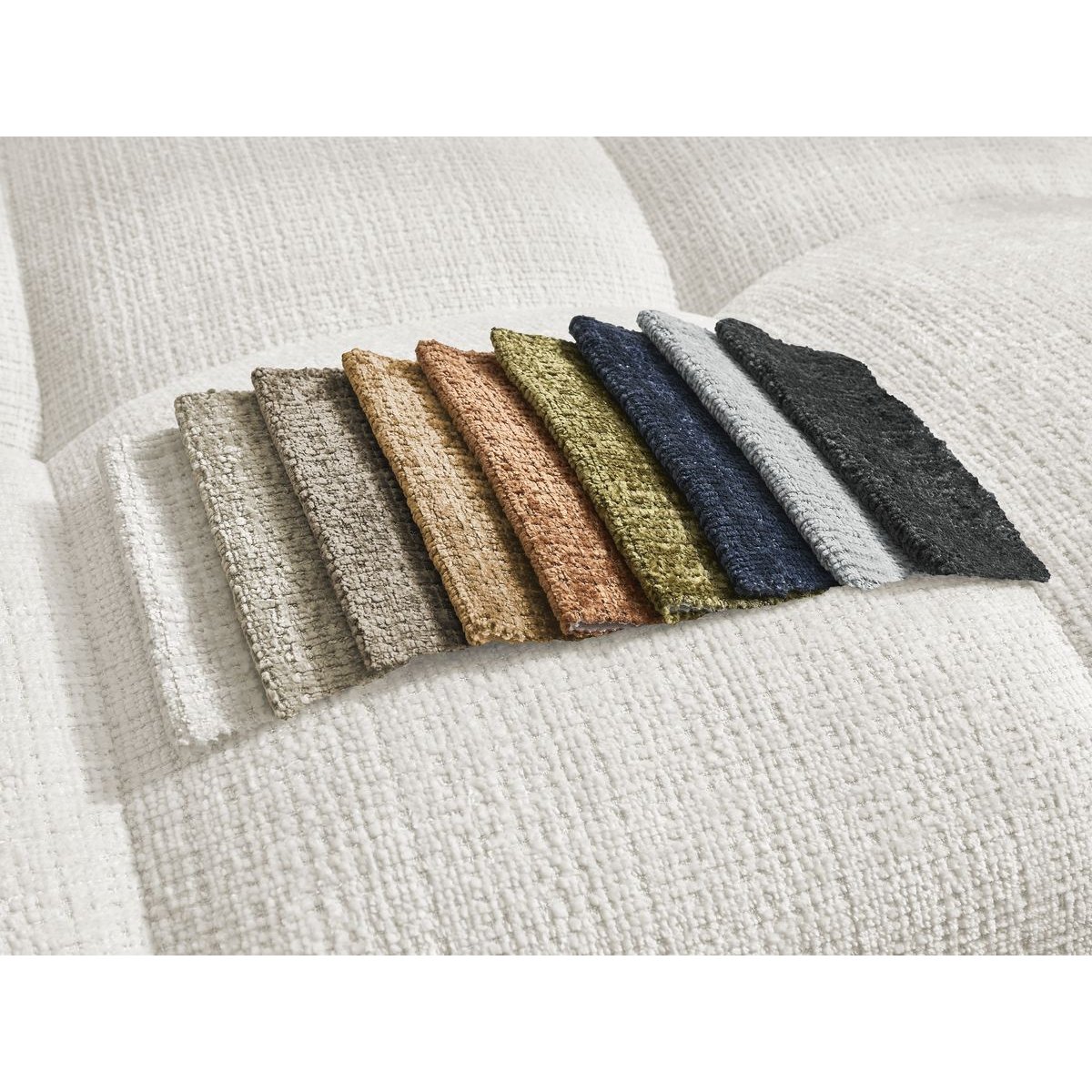 Canapé droit convertible 3 places en tissu texturé avec pouf, ANAKIN blanc, BOBOCHIC