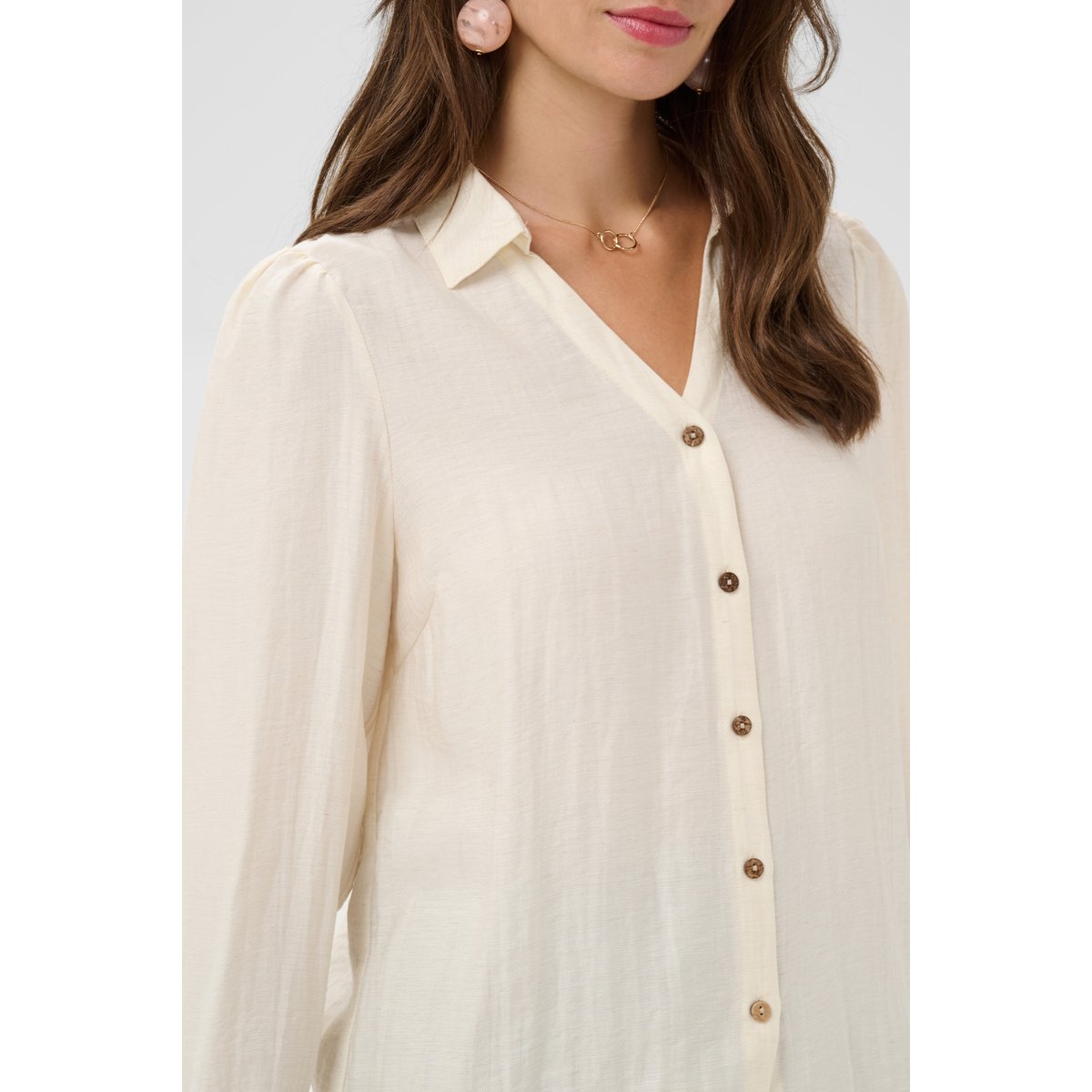 Chemise à manches longues blanc whisper white melange, CREAM