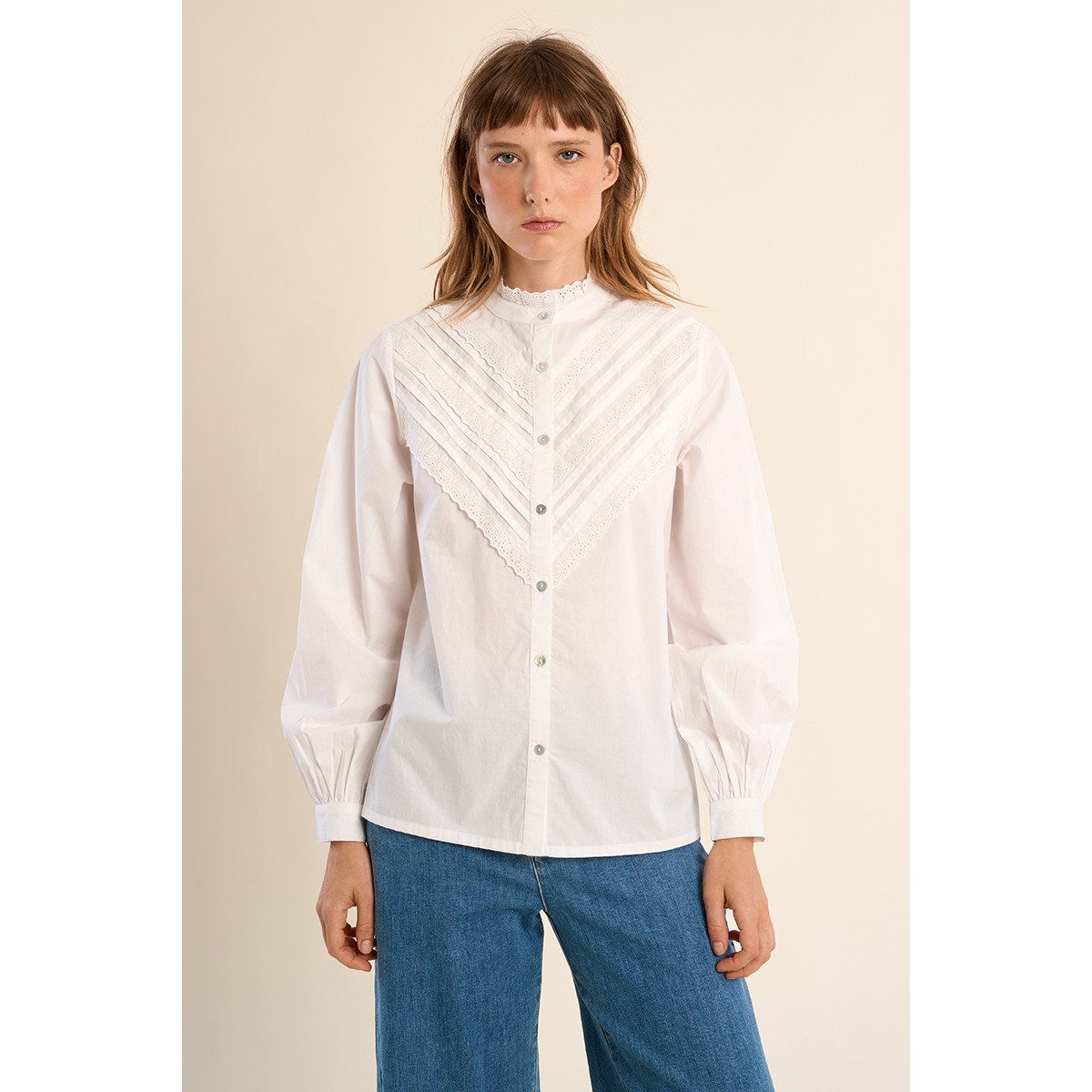 Chemise en coton, à dentelle blanc, MOLLY BRACKEN