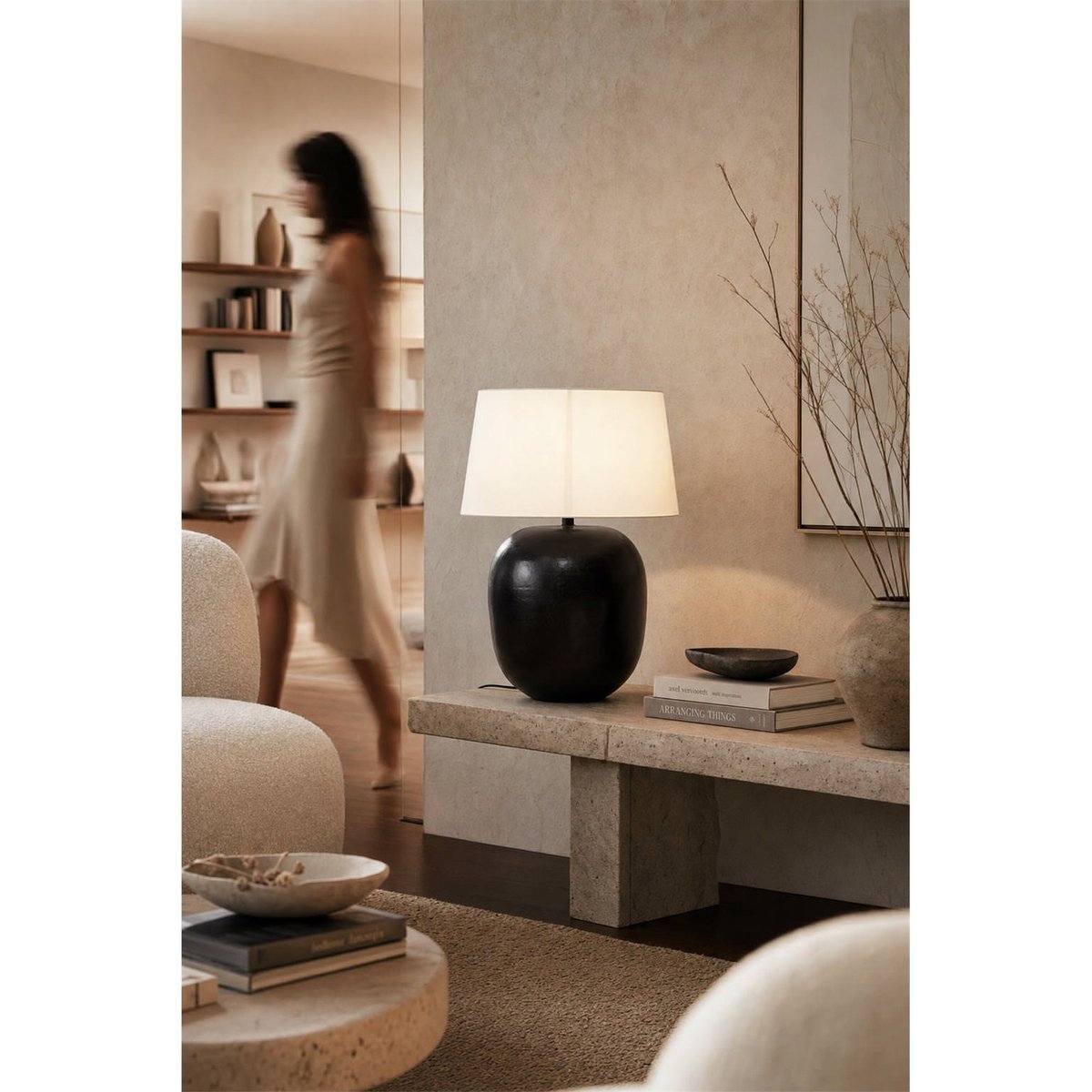 Lampe de table en terre cuite noir et blanc, RECOLLECTION