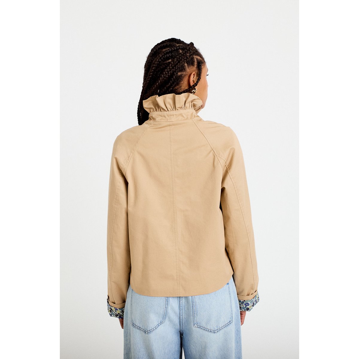 Veste droite col montant manches longues beige, CACHE CACHE