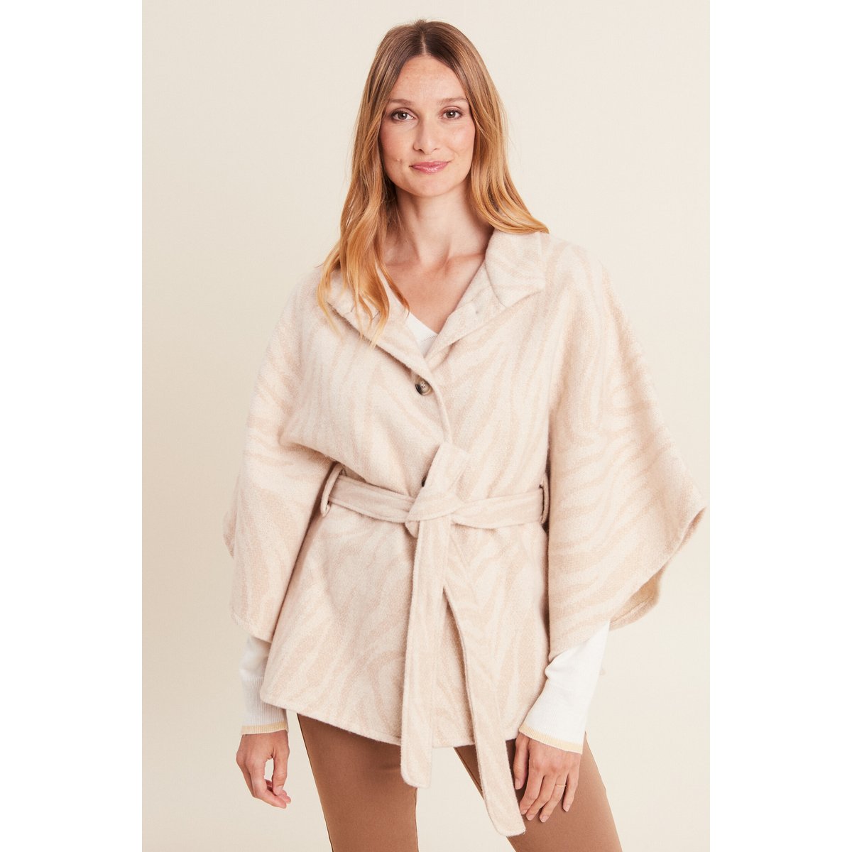 Cape boutonnée et ceinturée beige, BREAL