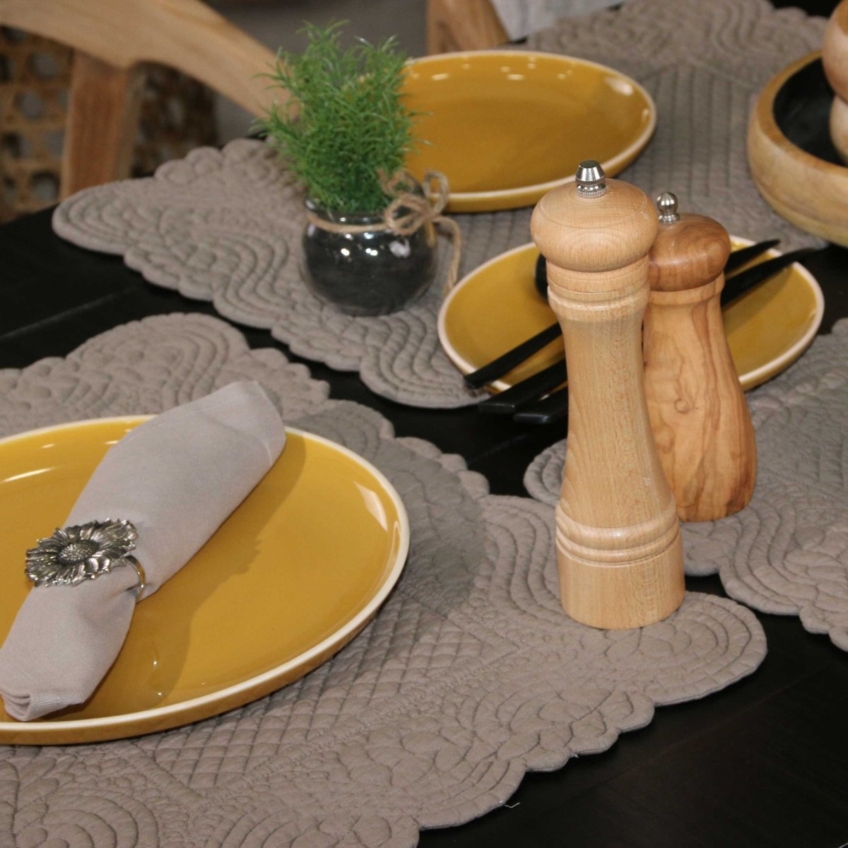 Set de table morphée coton matelassé taupe, SUD ETOFFE