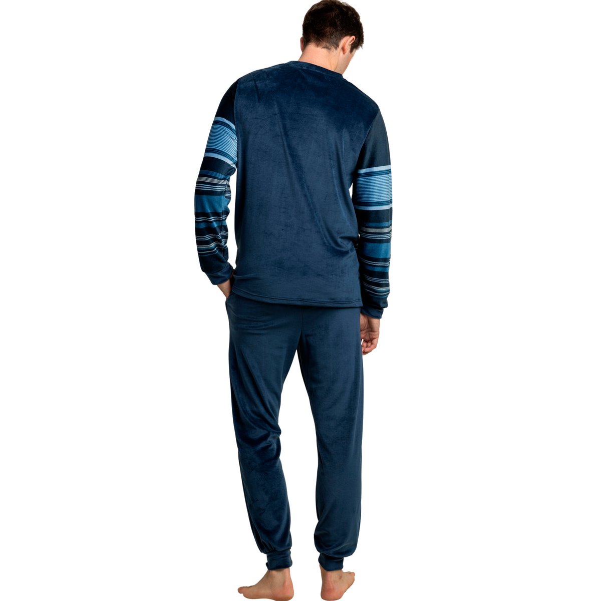 Pyjama velours pantalon top manches longues Frostline bleu marine, ADMAS