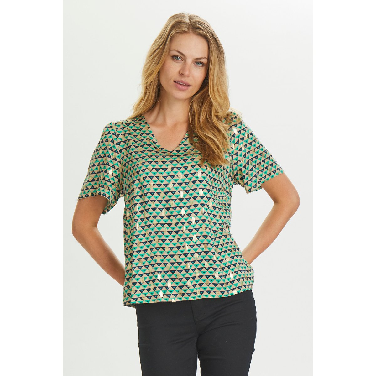 Blouse with long sleeve vert graphique sesame, CULTURE