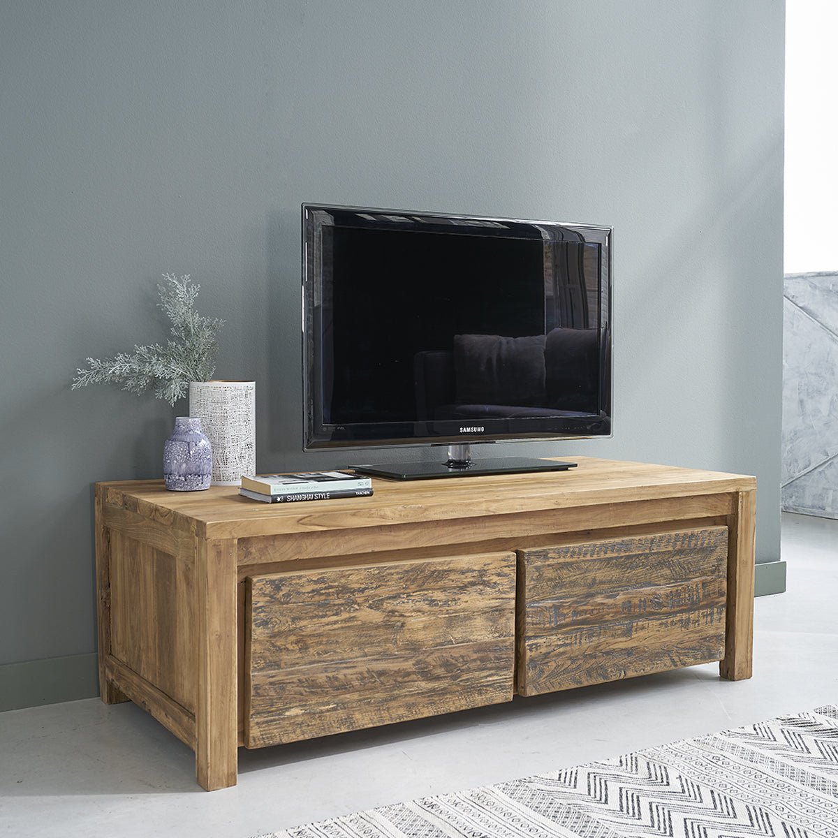 Table basse en bois de teck recyclé 120 cm  CARGO naturel, BERAH GETAH