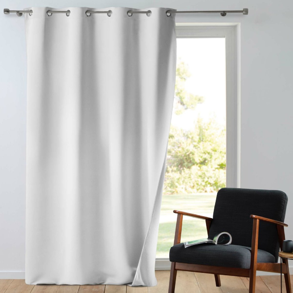 Rideau à œillets occultant MICROPOLAR blanc, DOUCEUR D'INTÉRIEUR