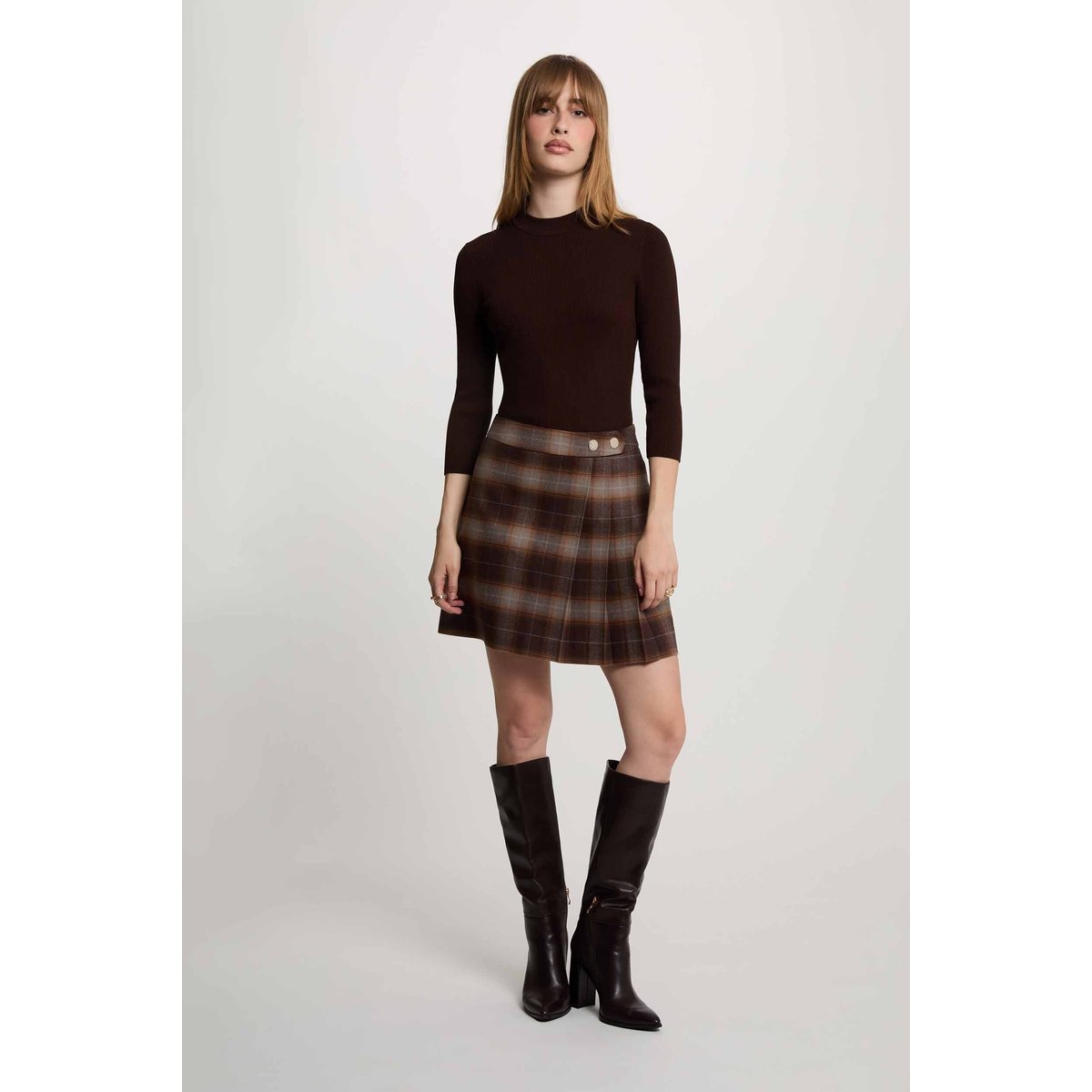 Robe courte col montant multicolore, MORGAN