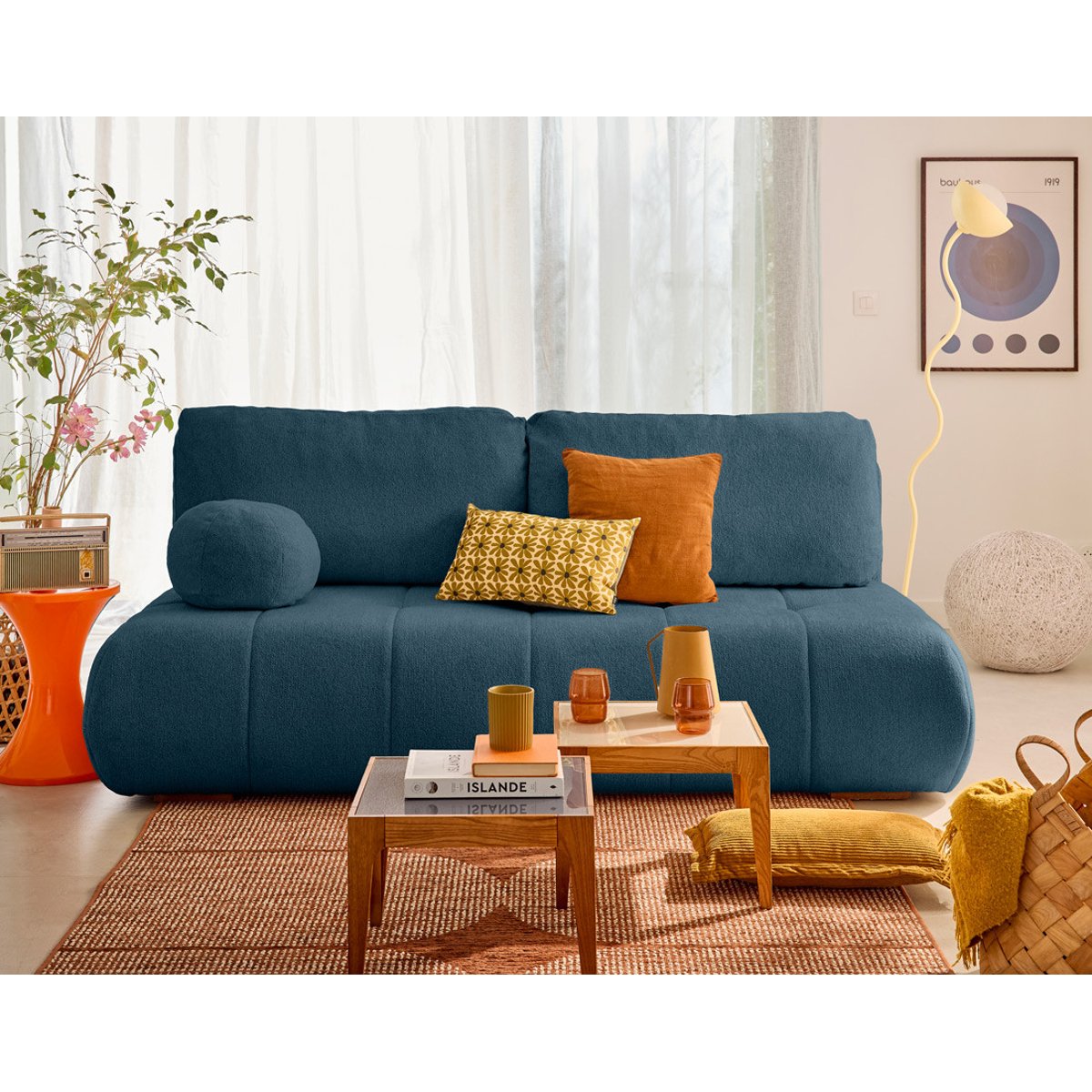 Canapé Convertible 3 places - BOWIE bleu, BEST MOBILIER