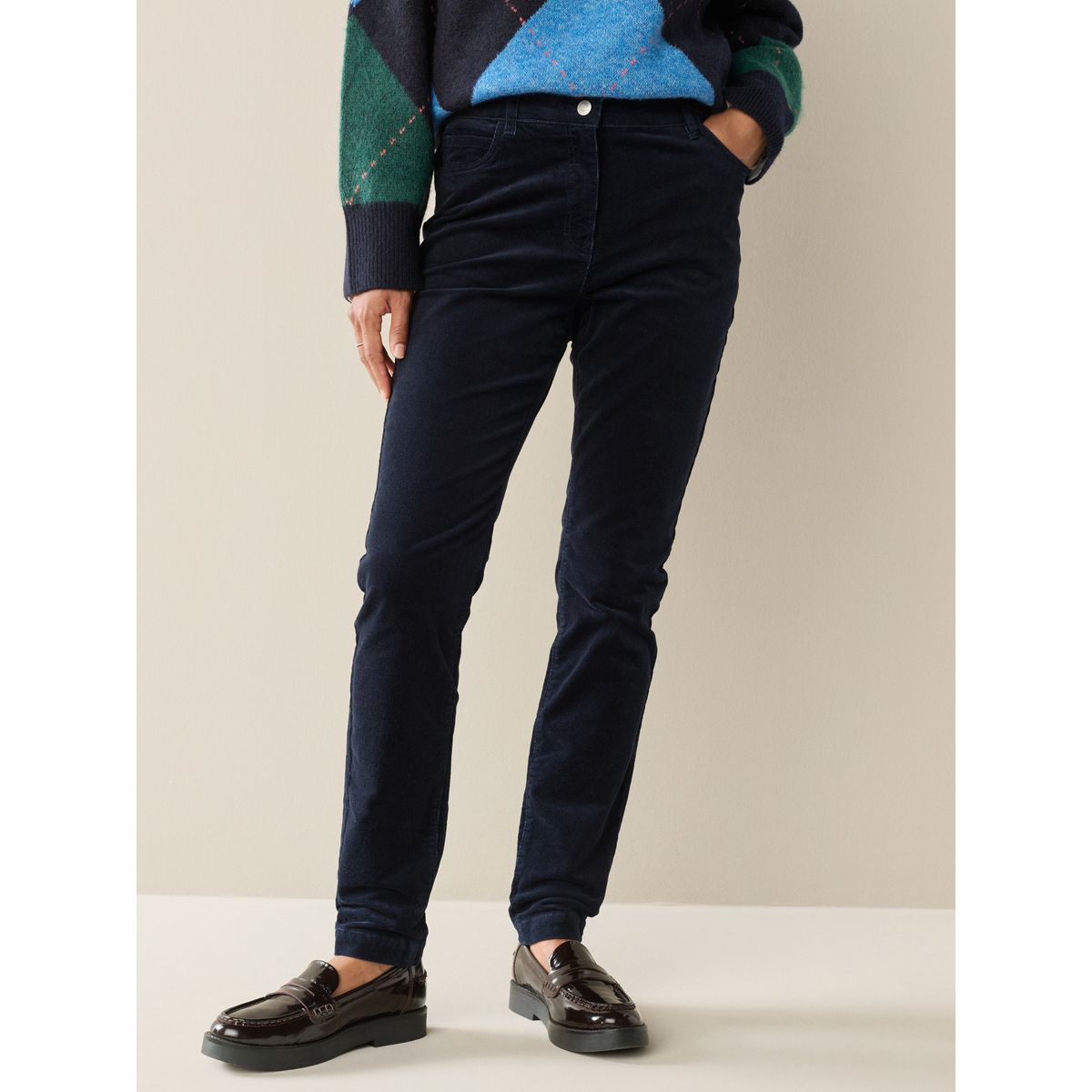 Pantalon skinny en velours côtelé bleu marine, NEXT