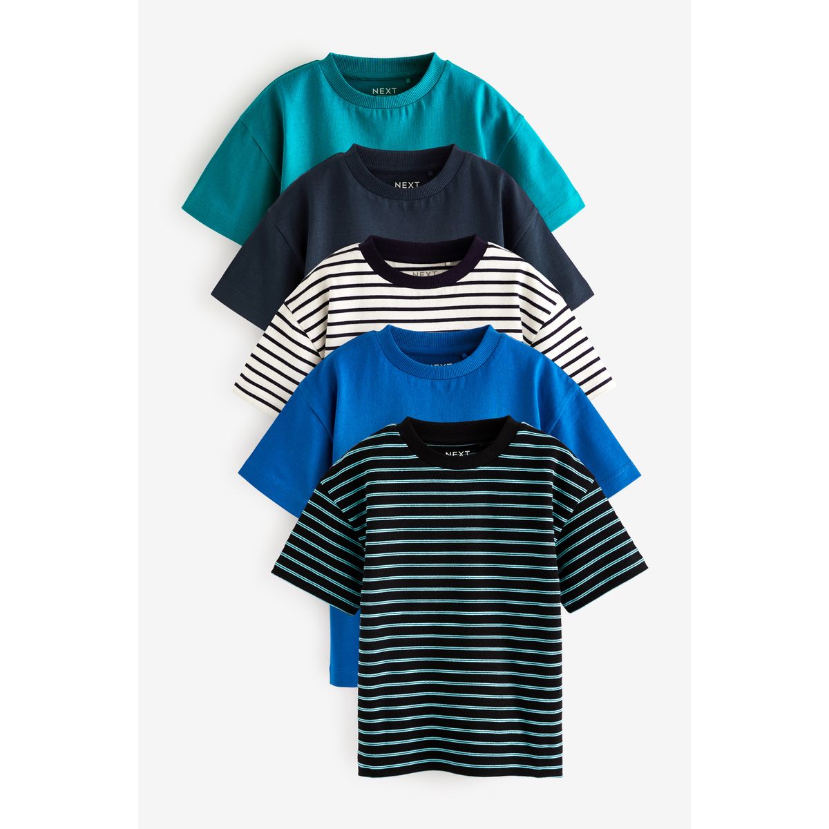T-Shirts à manches courtes, lot de 5 rayures bleues, NEXT