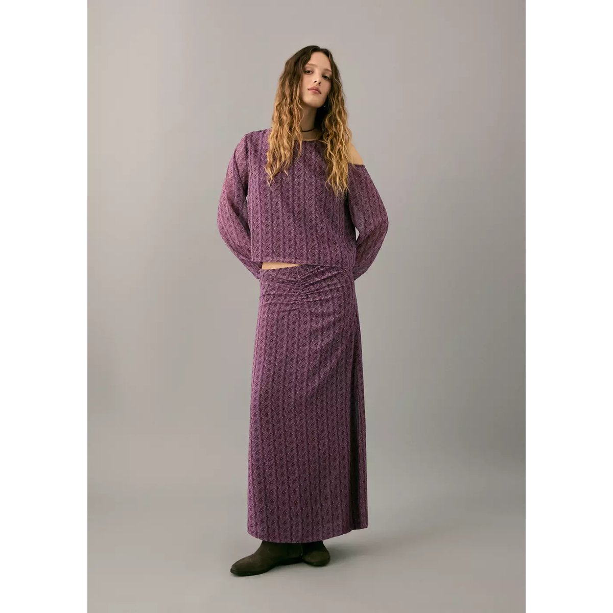 Jupe longue imprimée rose pâle, MANGO TEEN