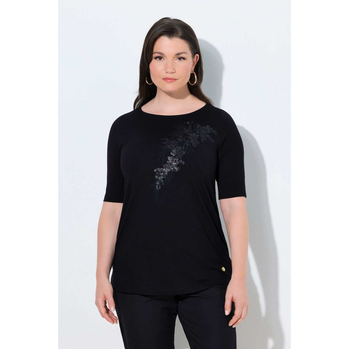 T-shirt manches courtes et encolure bateau noir, ULLA POPKEN
