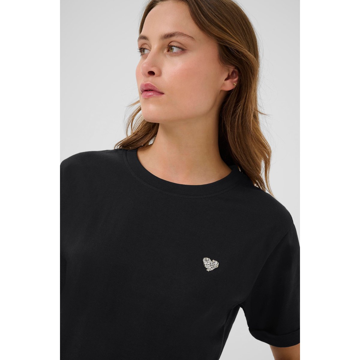 T-shirt à manches courtes noir black deep w. silver heart, KAFFE