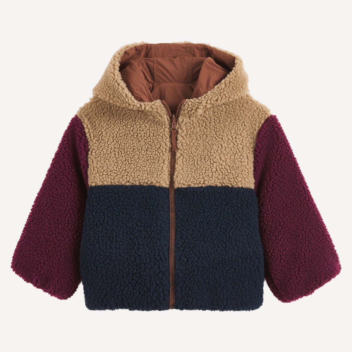 Blouson coupe-vent à capuche, réversible sherpa bleu marine/marron, LA REDOUTE COLLECTIONS