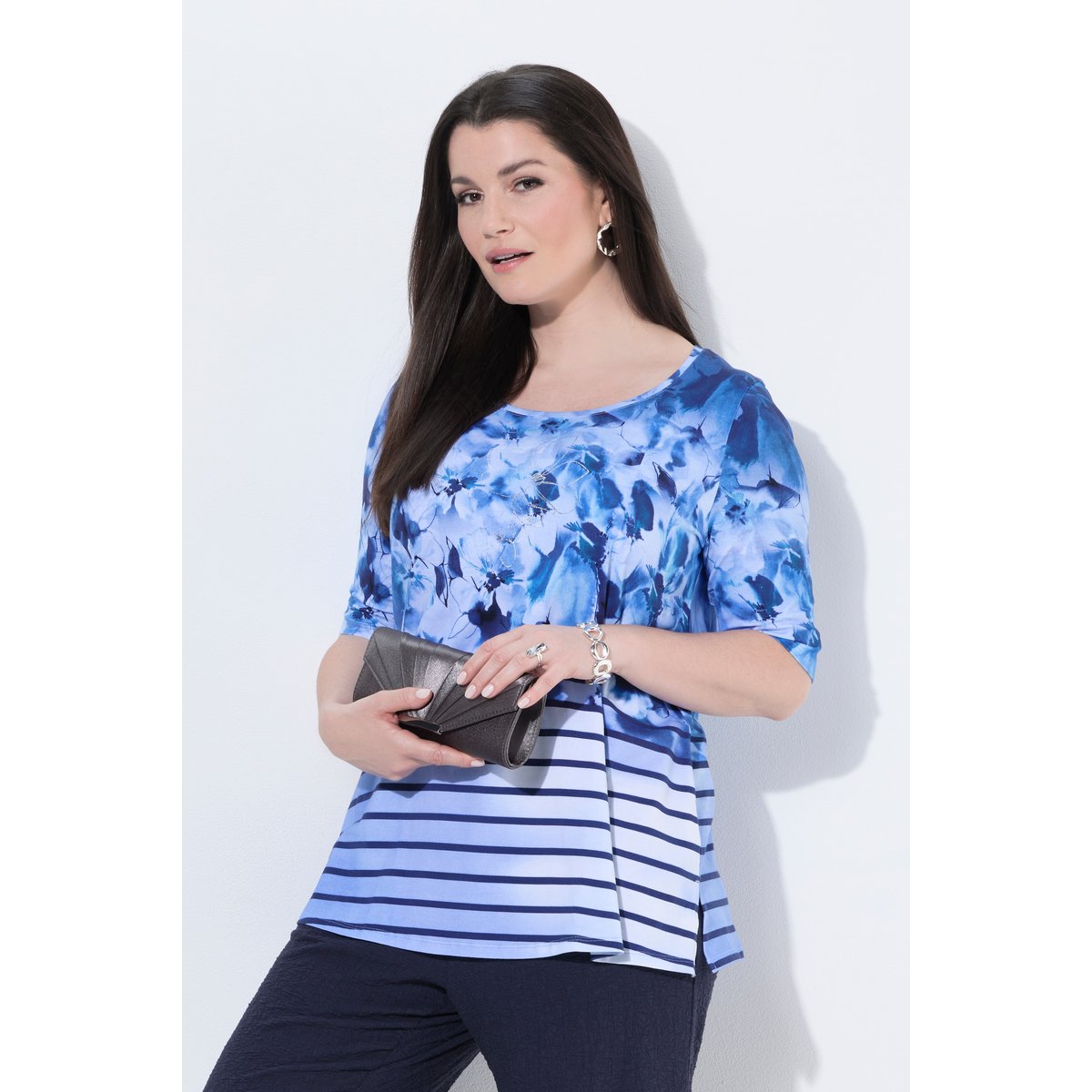T-shirt en coton Pima marine foncé, ULLA POPKEN