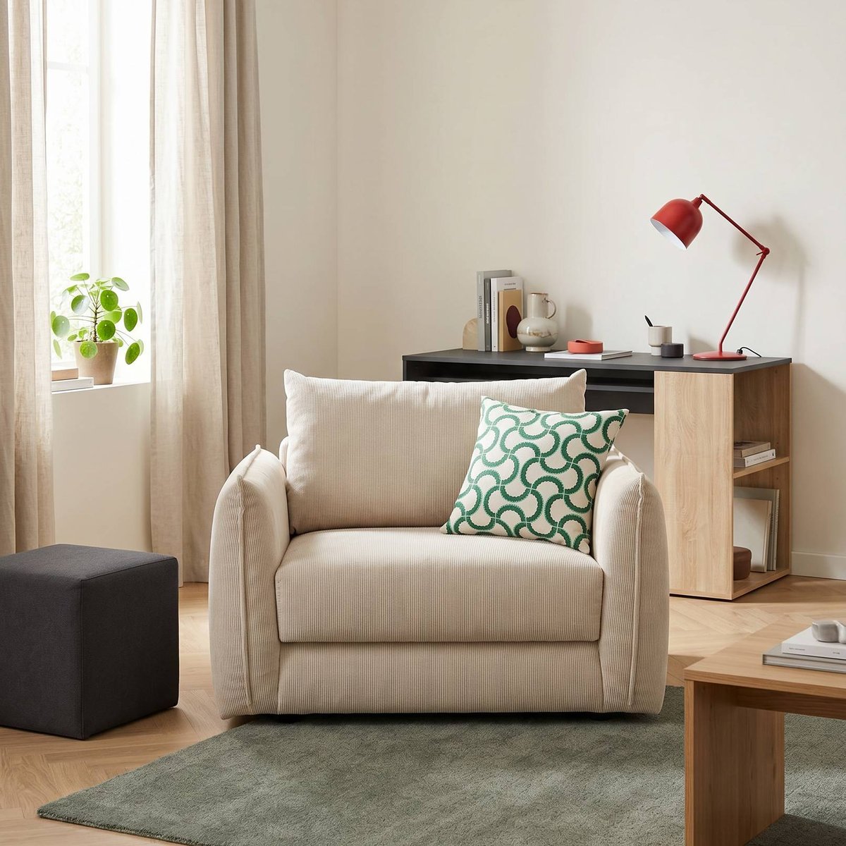 Fauteuil déplimousse velours côtelé - ONYX gris, CAMIF