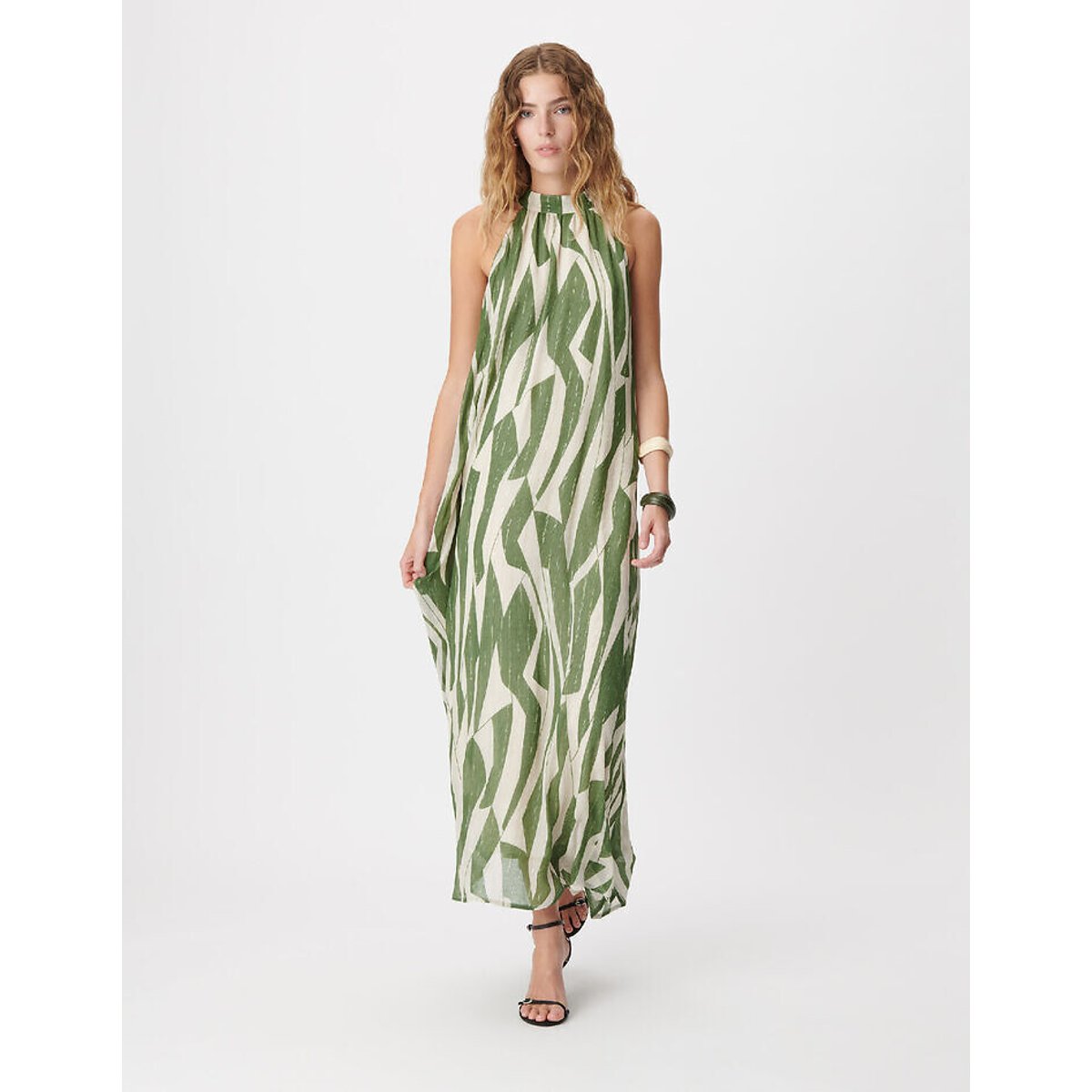 Ärmelloses, ausgestelltes Maxikleid mit Print grün bedruckt , IKKS