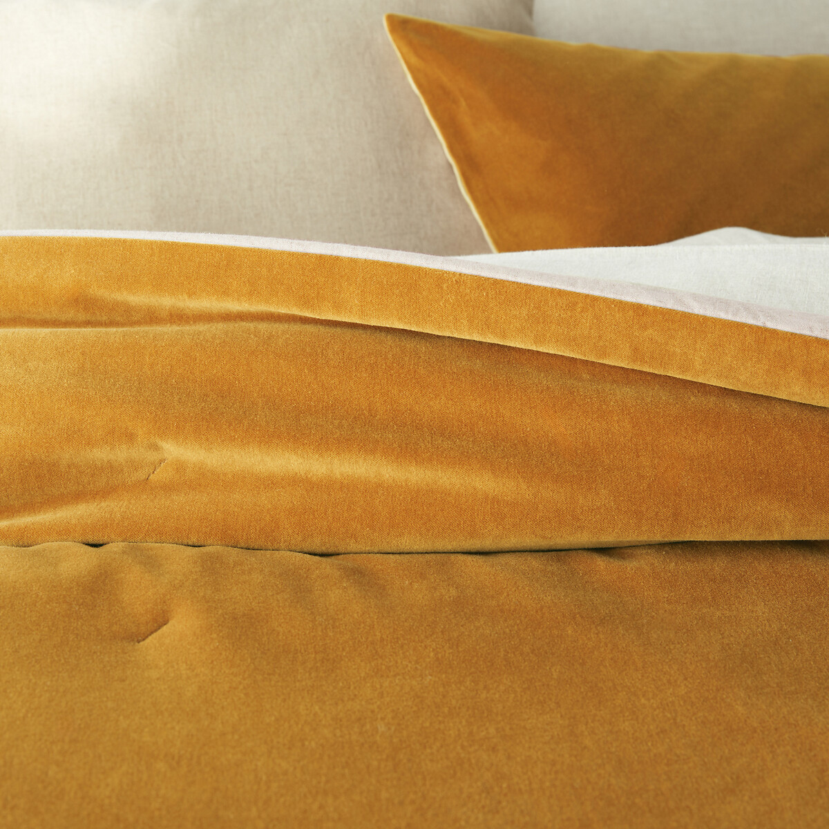 Couvre lit boutis matelassé velours coton, Velvet jaune bronze, LA REDOUTE INTERIEURS