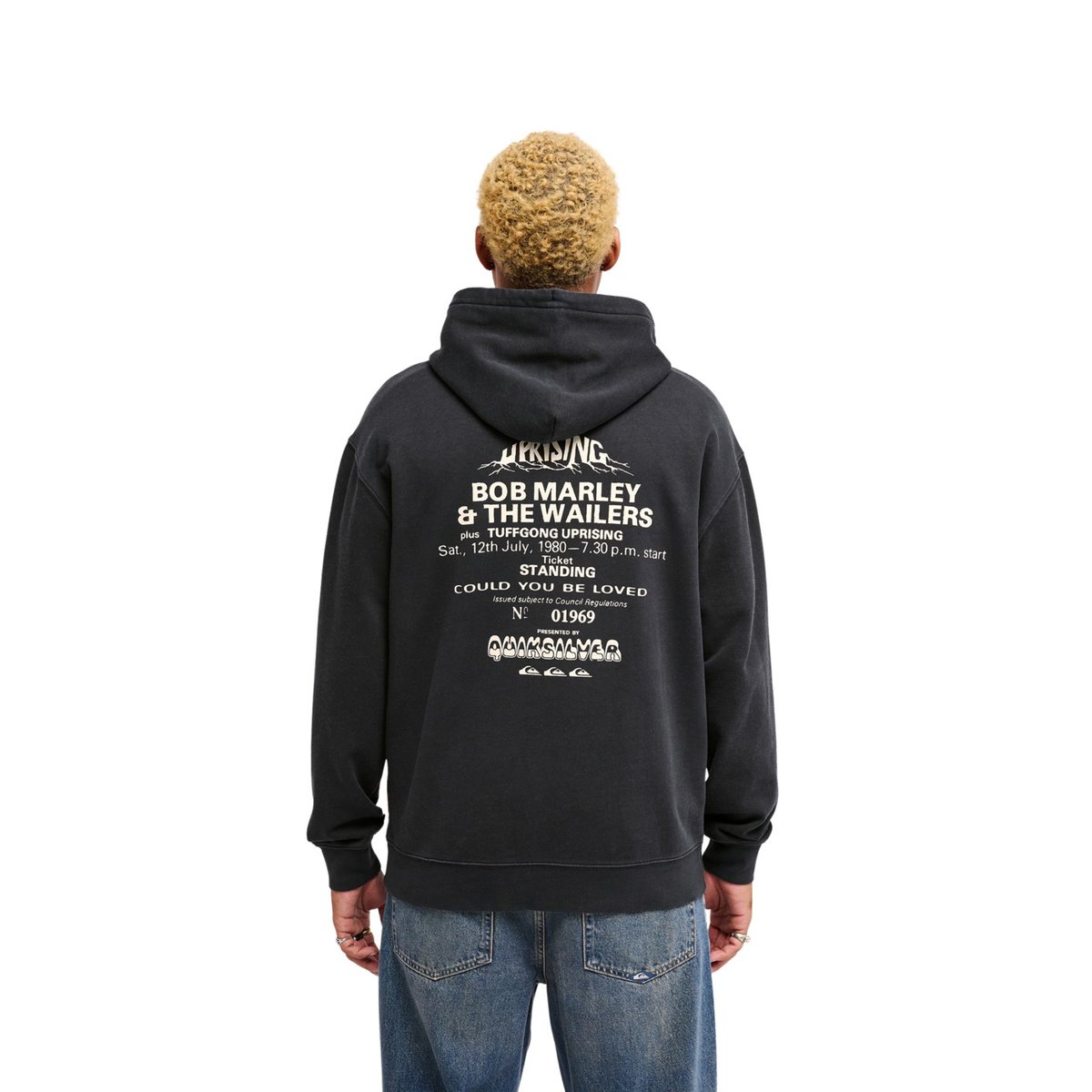 Sweat capuche BOB MARLEY CONCERT noir black pigment, QUIKSILVER