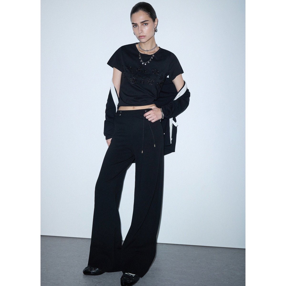 Pantalon en maille avec cordons noir, LIU JO