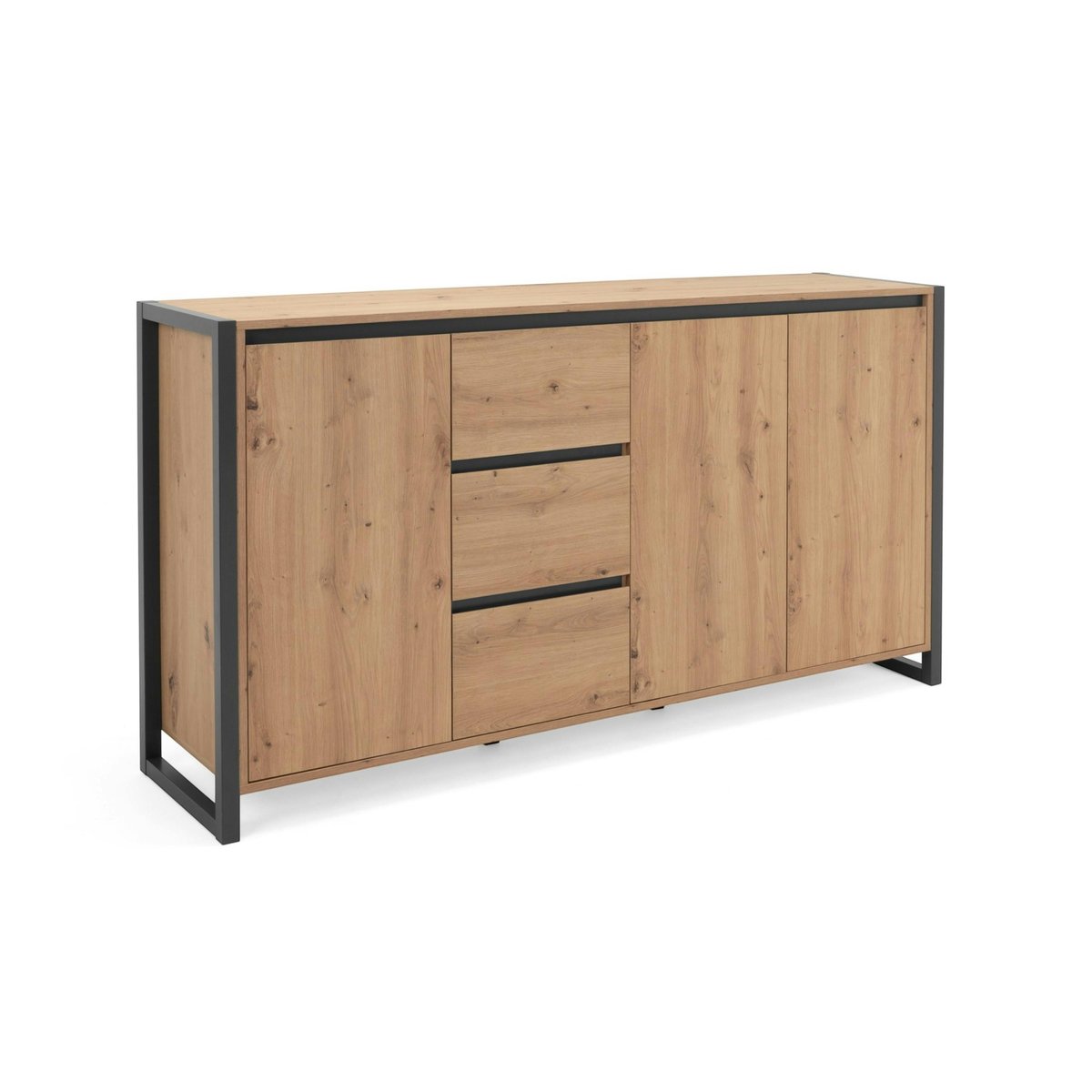 Buffet enfilade 160 cm, 3 portes 3 tiroirs ALVA chêne, PIER IMPORT